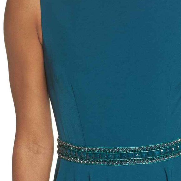 MAC DUGGAL BEADED WAIST TEAL BALL-GOWN sz 20 - Picture 4 of 10